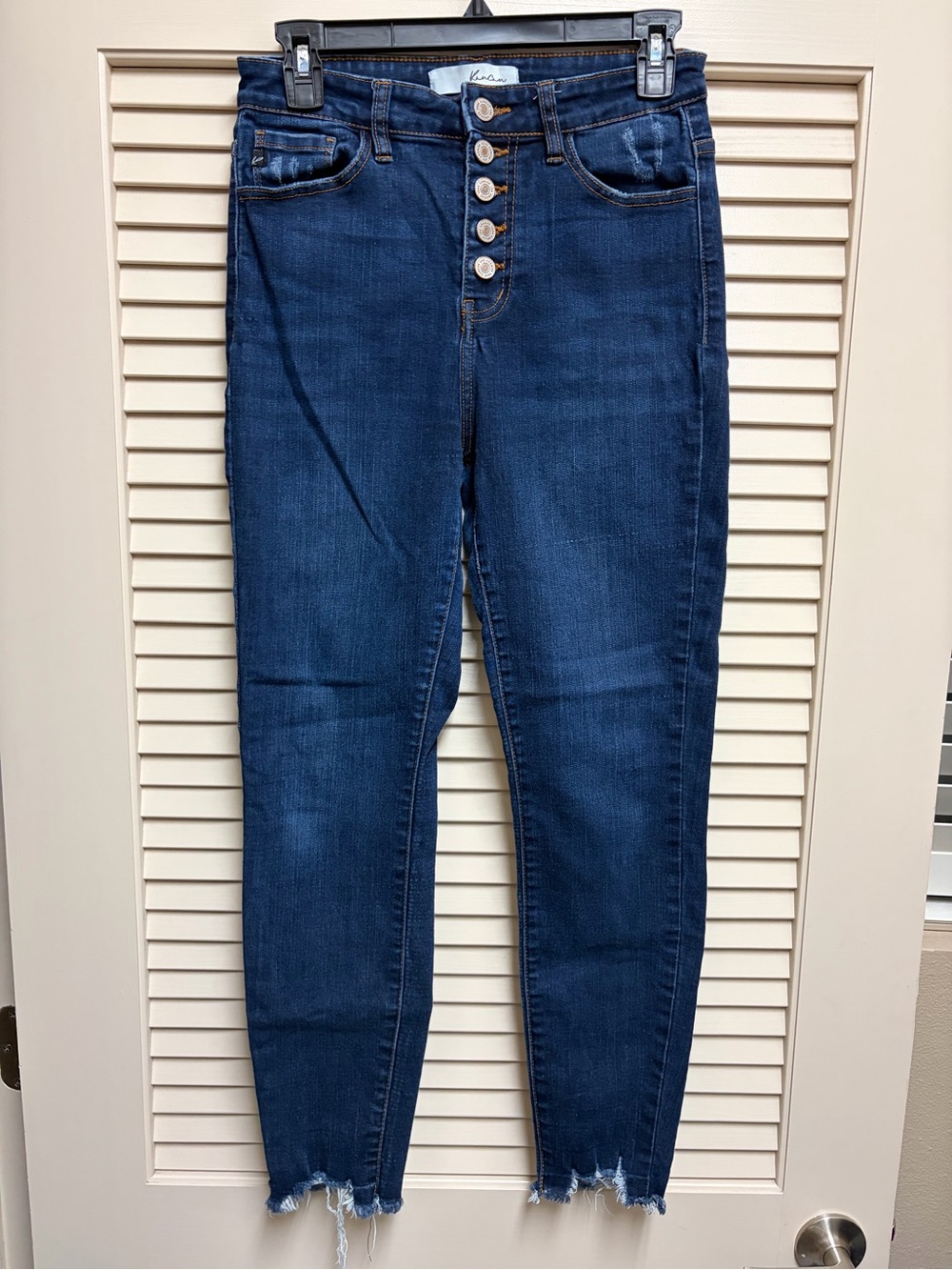KanCan High Rise Skinny Jeans Womens 7/27 Button Fly Raw Hem Dark Wash